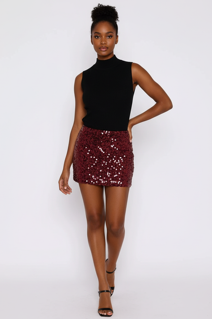 Jupe Paillette Bordeaux Mini Chic