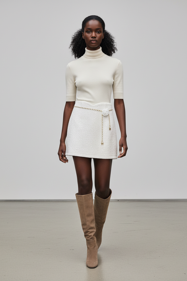 Jupe Paillette Blanche Tweed Chic