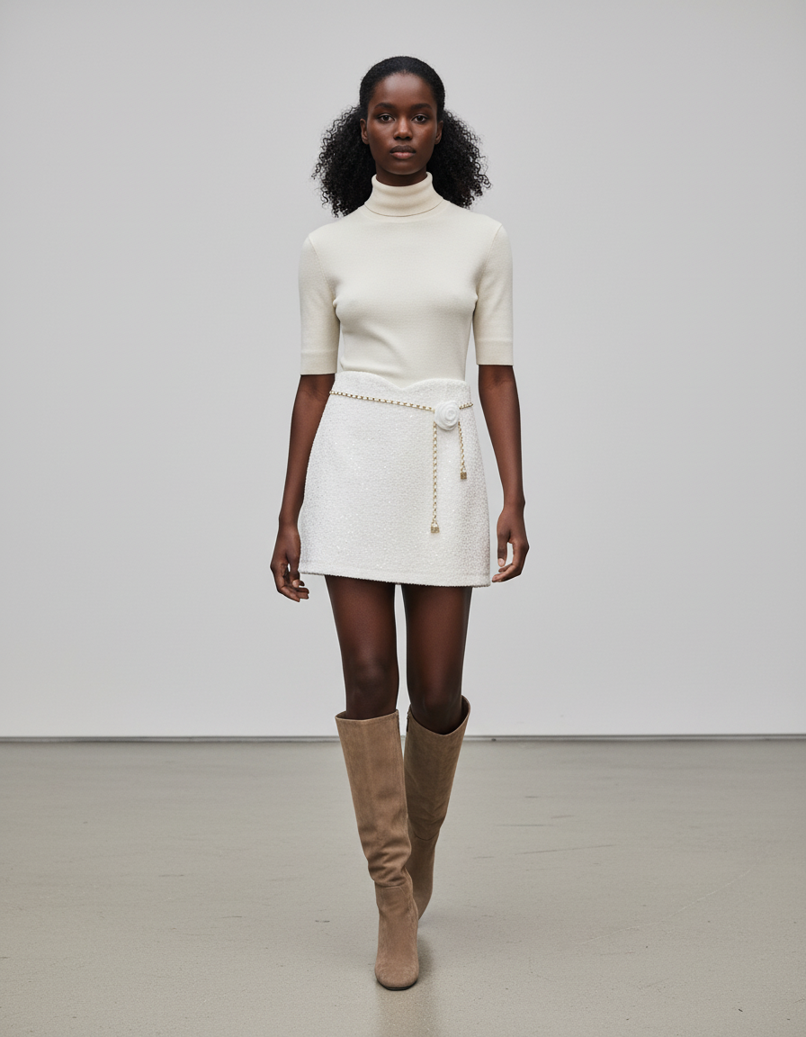 Jupe Paillette Blanche Tweed Chic