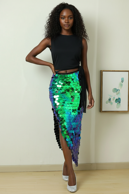 Jupe Paillette Asymétrique Irisée Chic