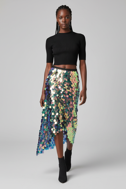 Jupe Paillette Irisée Asymétrique Chic
