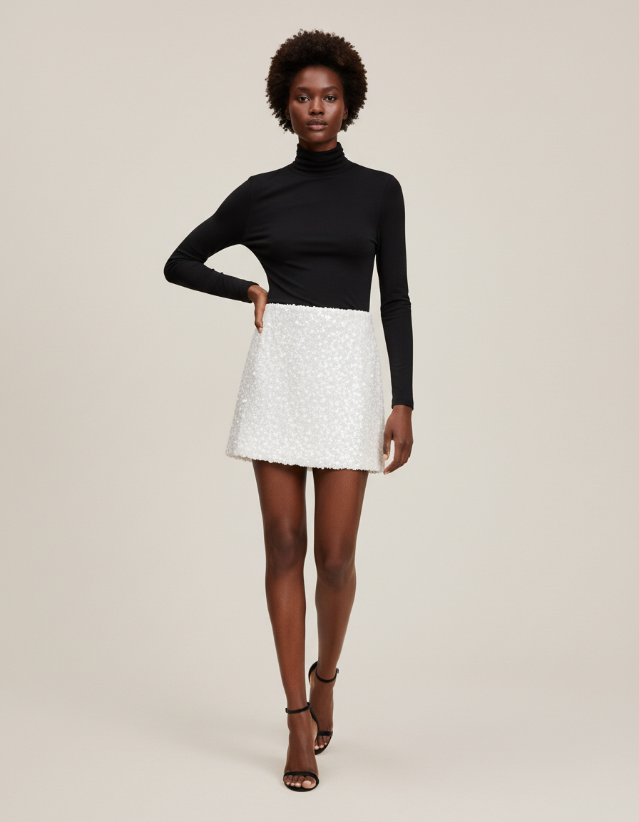 Jupe Paillette Mini Blanche Chic