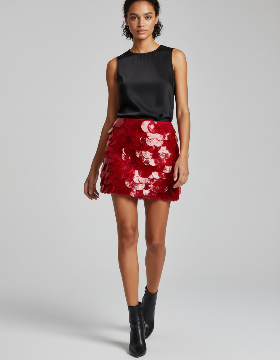 Jupe Paillette Rouge Mini Chic