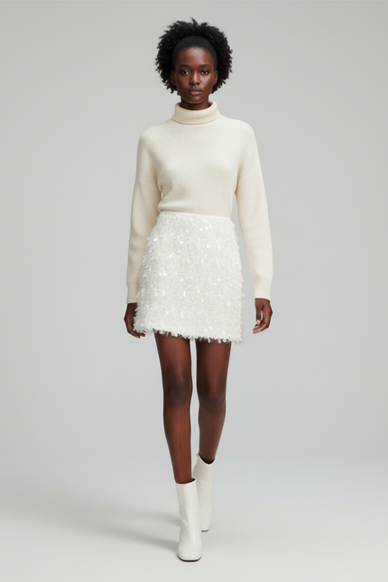 Jupe Paillette Blanche Texturée Chic