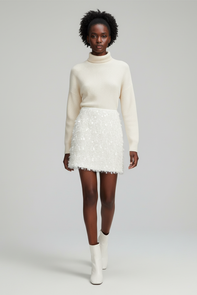 Jupe Paillette Blanche Texturée Chic