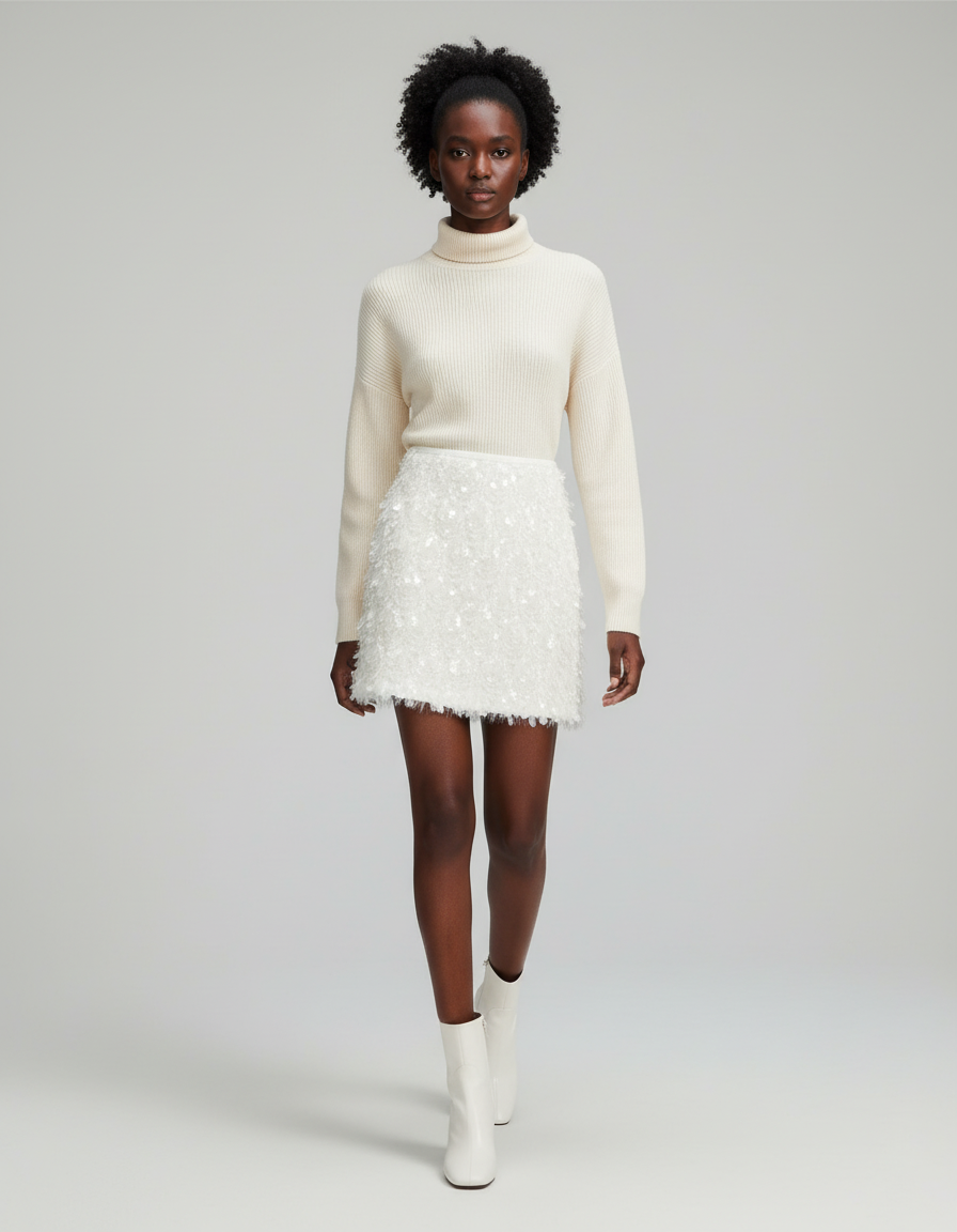 Jupe Paillette Blanche Texturée Chic