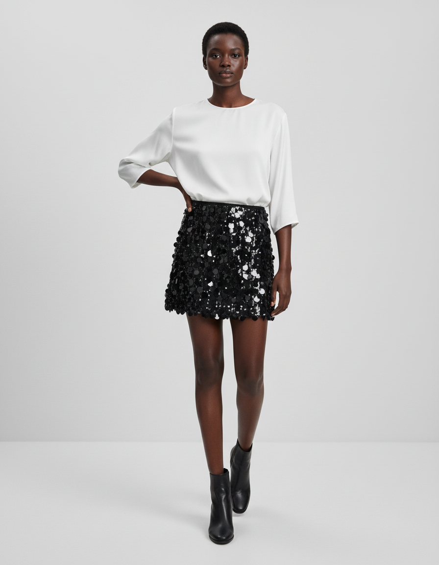 Jupe Paillette Noire Mini Chic