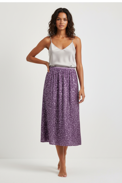 Jupe Paillette Violette Midi Chic
