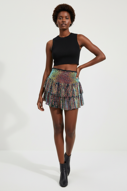 Jupe Paillette Multicolore Volants Chic