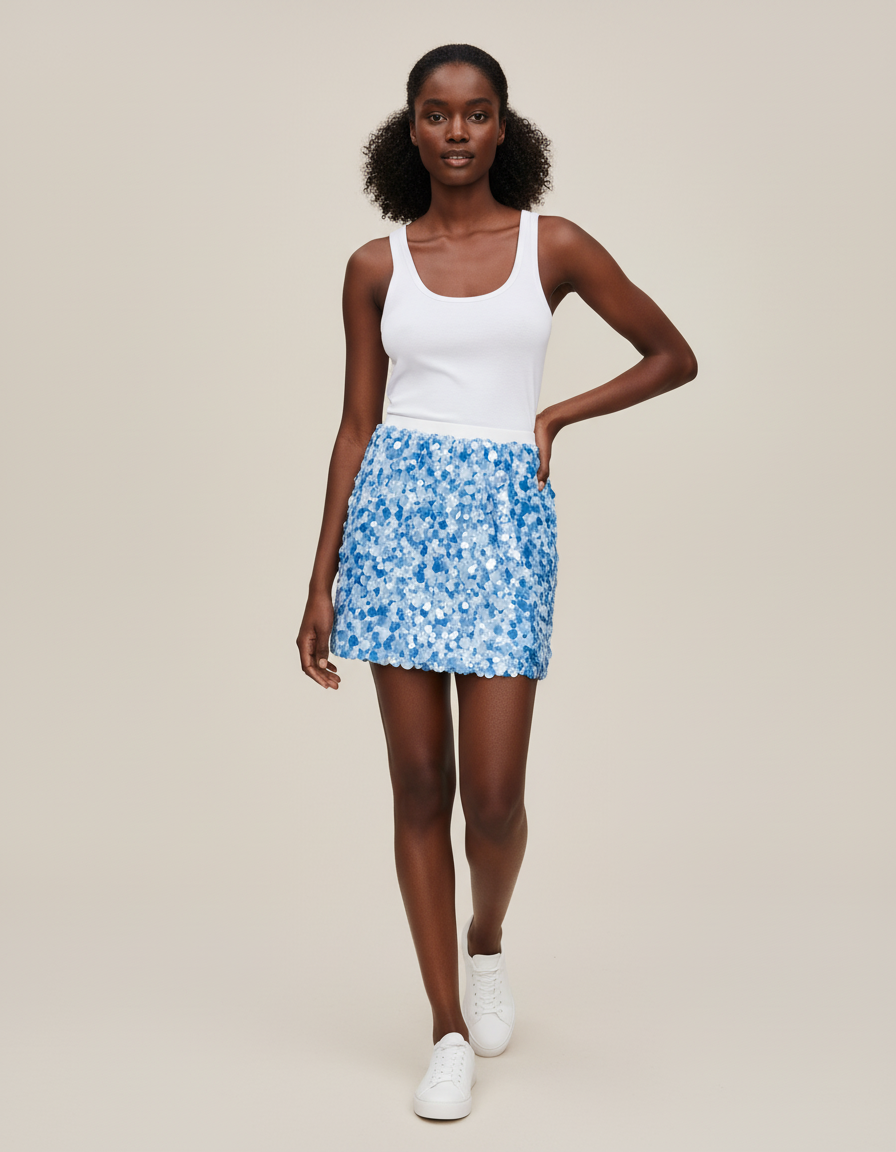 Jupe Paillette Bleue Mini Chic