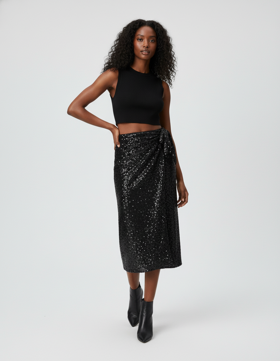 Jupe Paillette Noire Portefeuille Chic