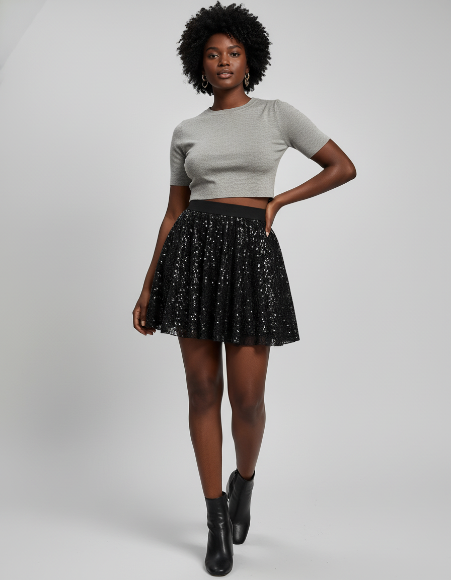 Jupe Paillette Noire Courte Chic