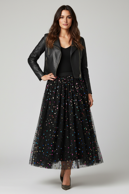 Jupe Paillette Longue Multicolore Élégante