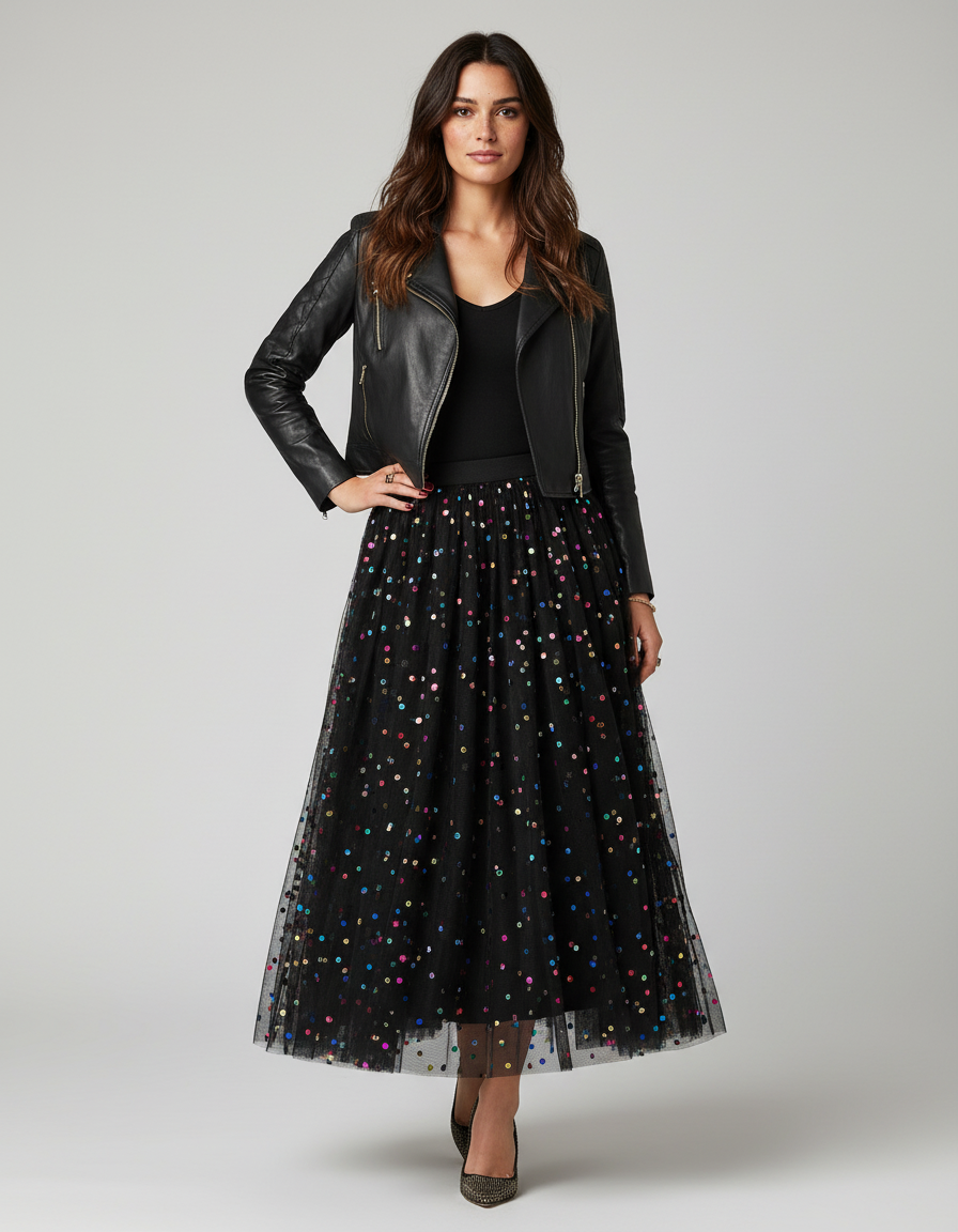 Jupe Paillette Longue Multicolore Élégante