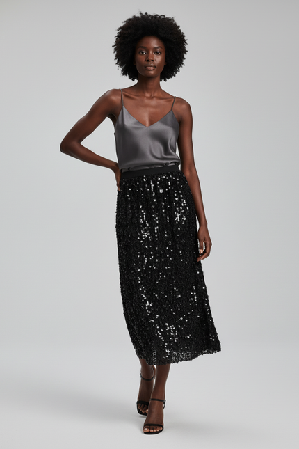 Jupe Paillette Noire Droite Élégante