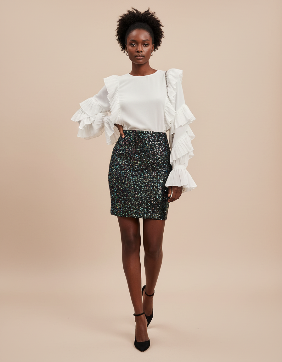 Jupe Paillette Multicolore Mini Chic
