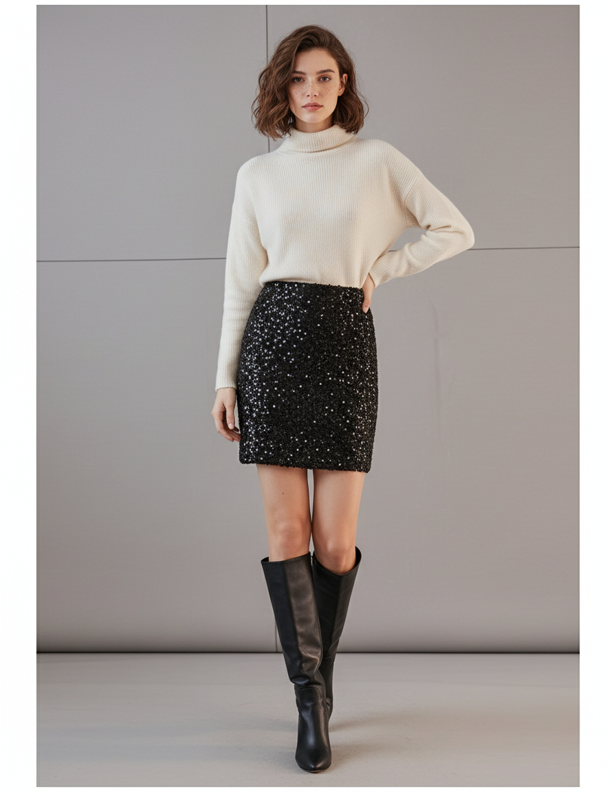 Jupe Paillette Noire Bodycon Chic