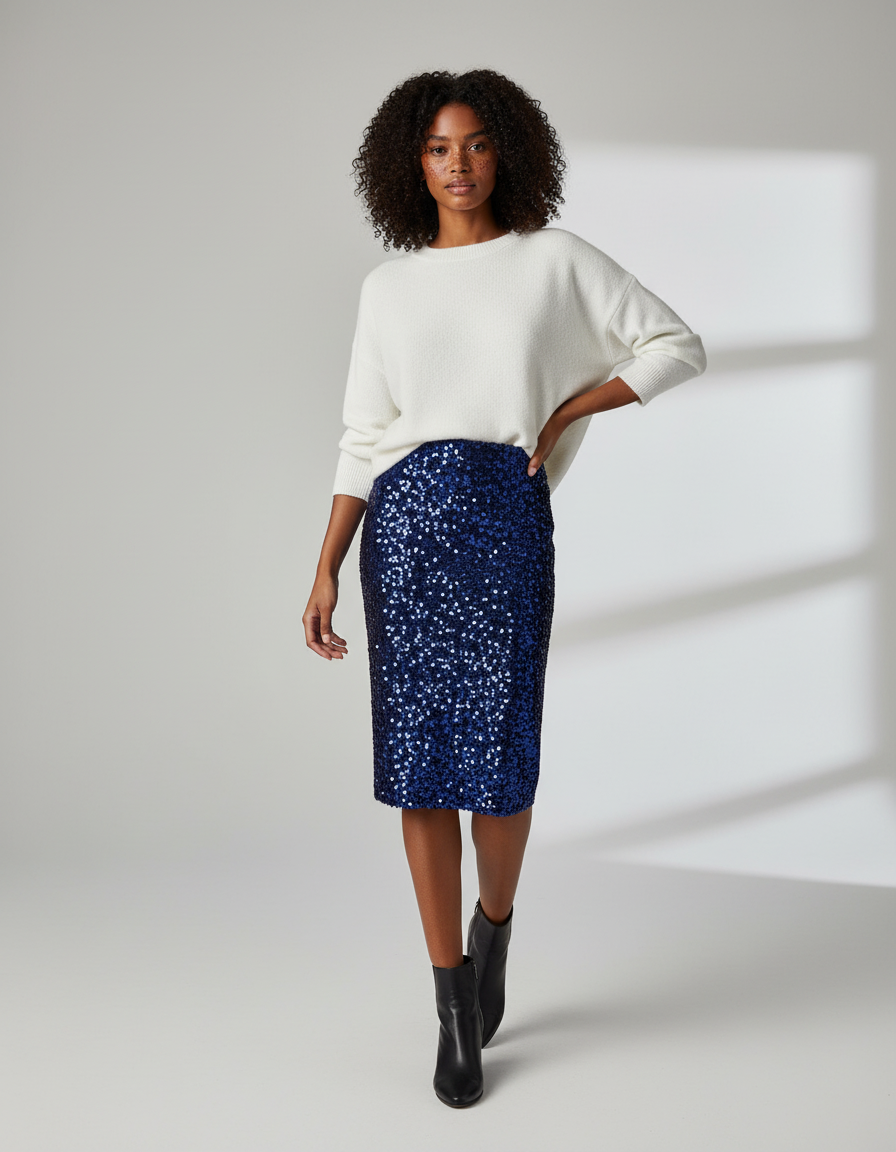 Jupe Paillette Bleue Bodycon Chic