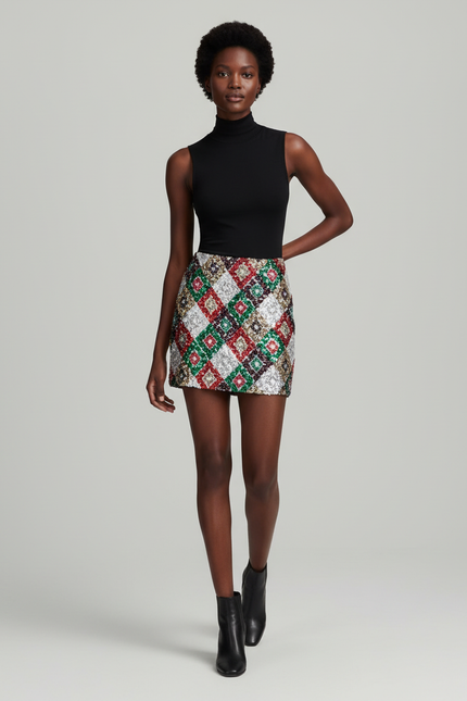 Jupe Paillette Motif Losanges Chic