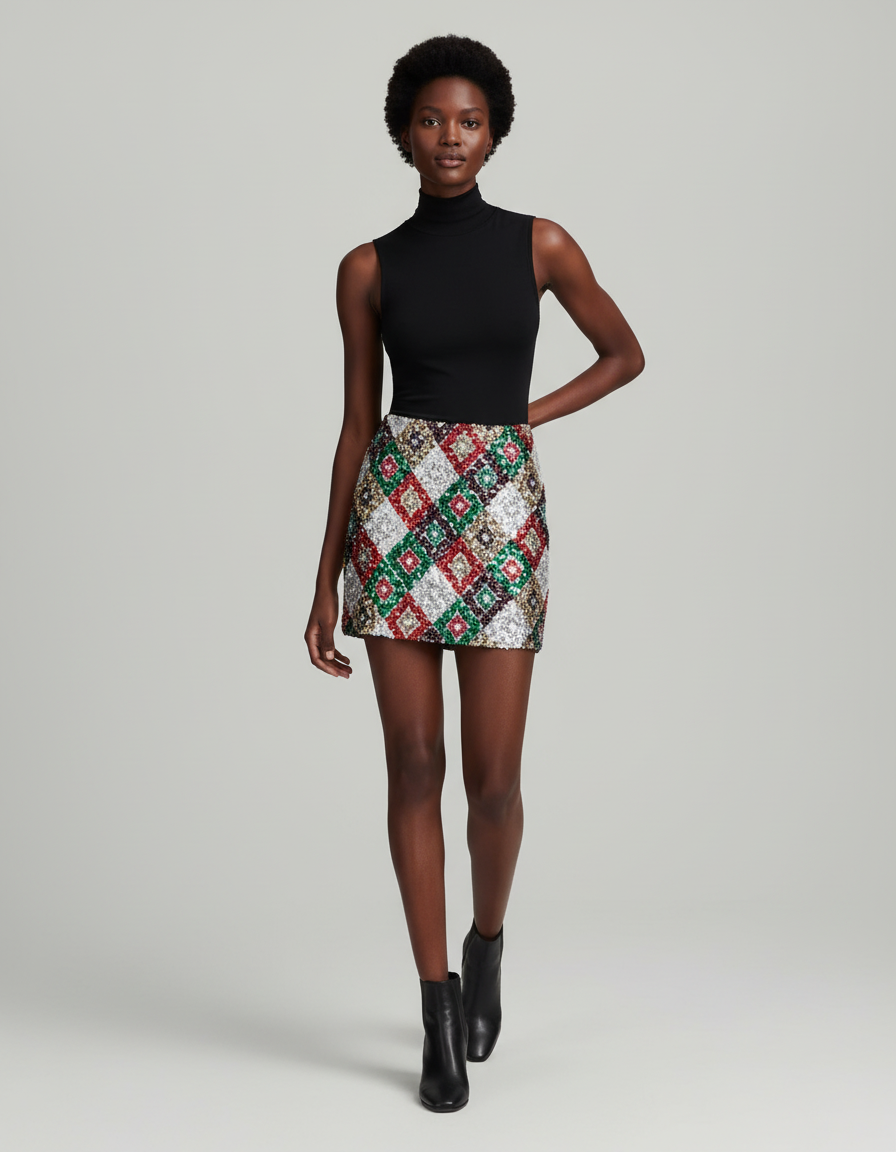 Jupe Paillette Motif Losanges Chic