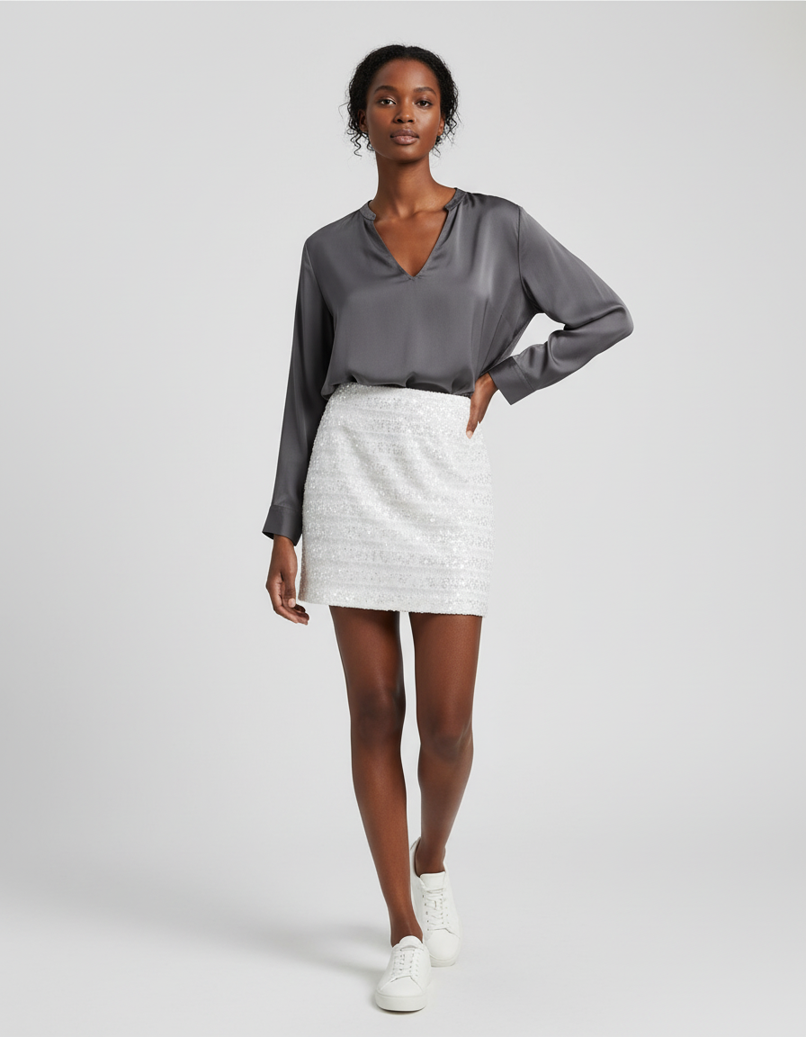 Jupe Paillette Blanche A-Line Chic