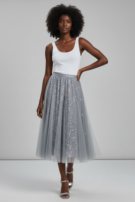 Jupe Paillette Grise
