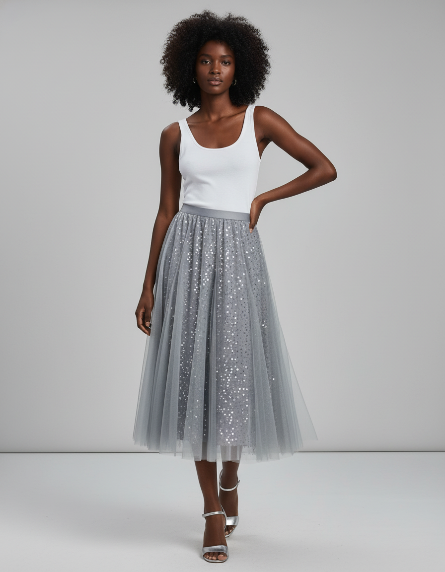 Jupe Paillette Grise