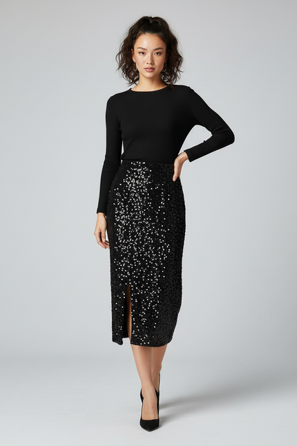 Jupe Paillette Crayon Fendue Élégante