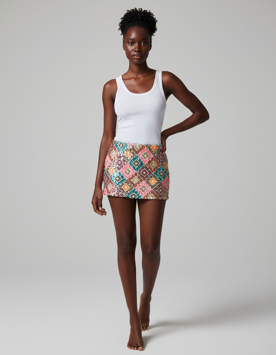 Jupe Paillette Mini Motif Multicolore Chic