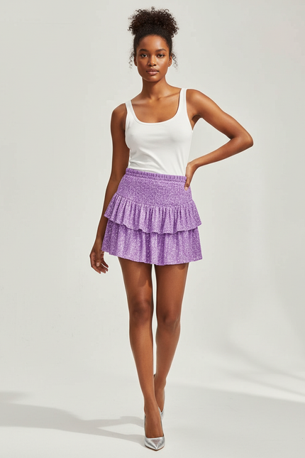 Jupe Paillette Violette Volants Plissée