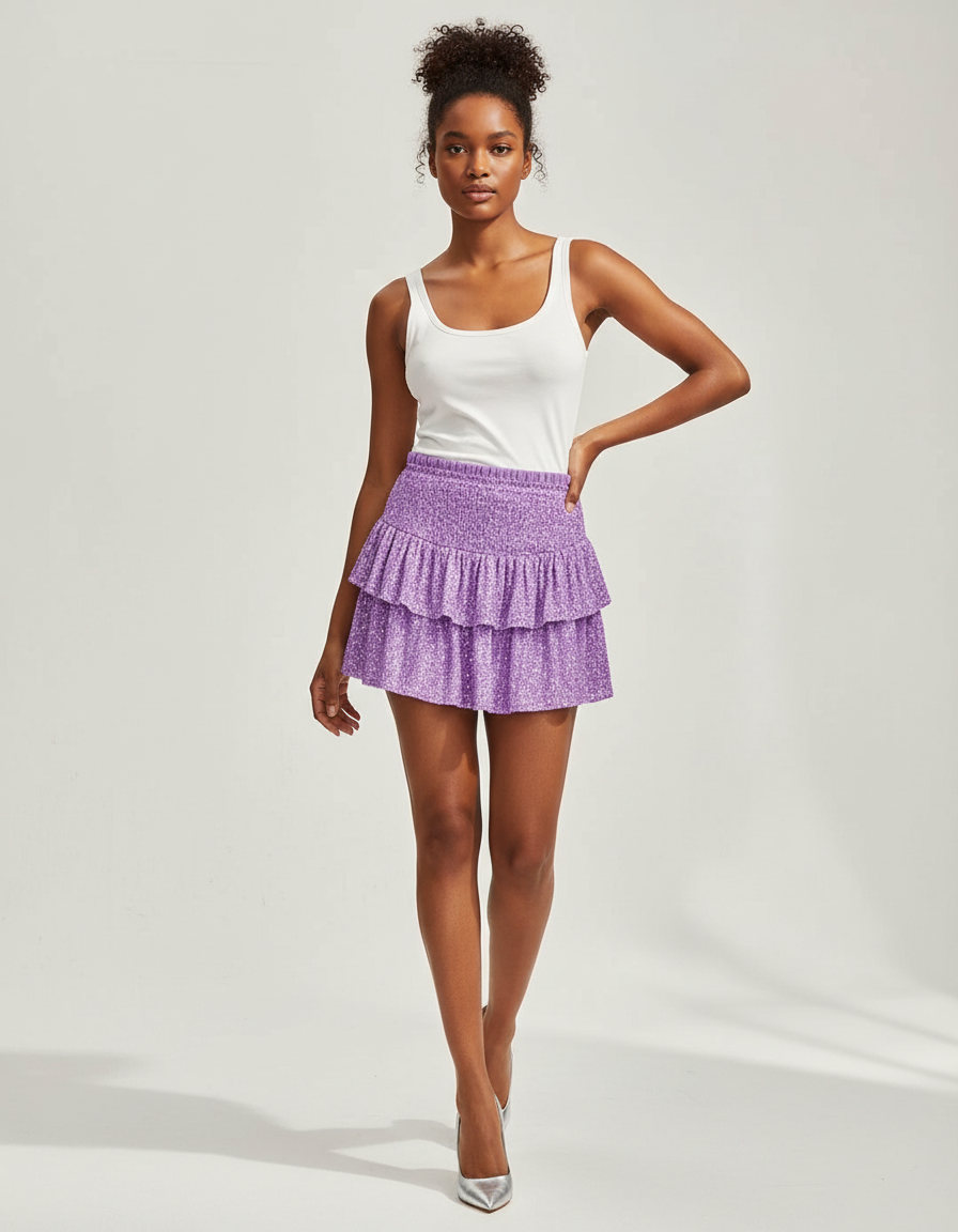 Jupe Paillette Violette Volants Plissée