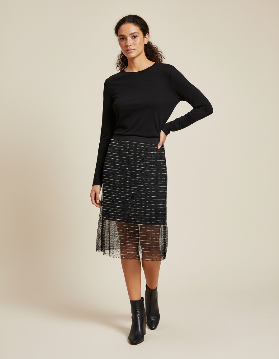Jupe Paillette Noire Maille Élégante