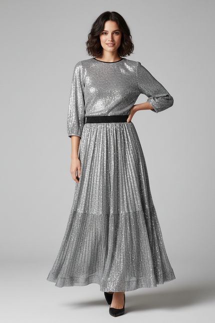 Jupe Longue Plissée Paillette