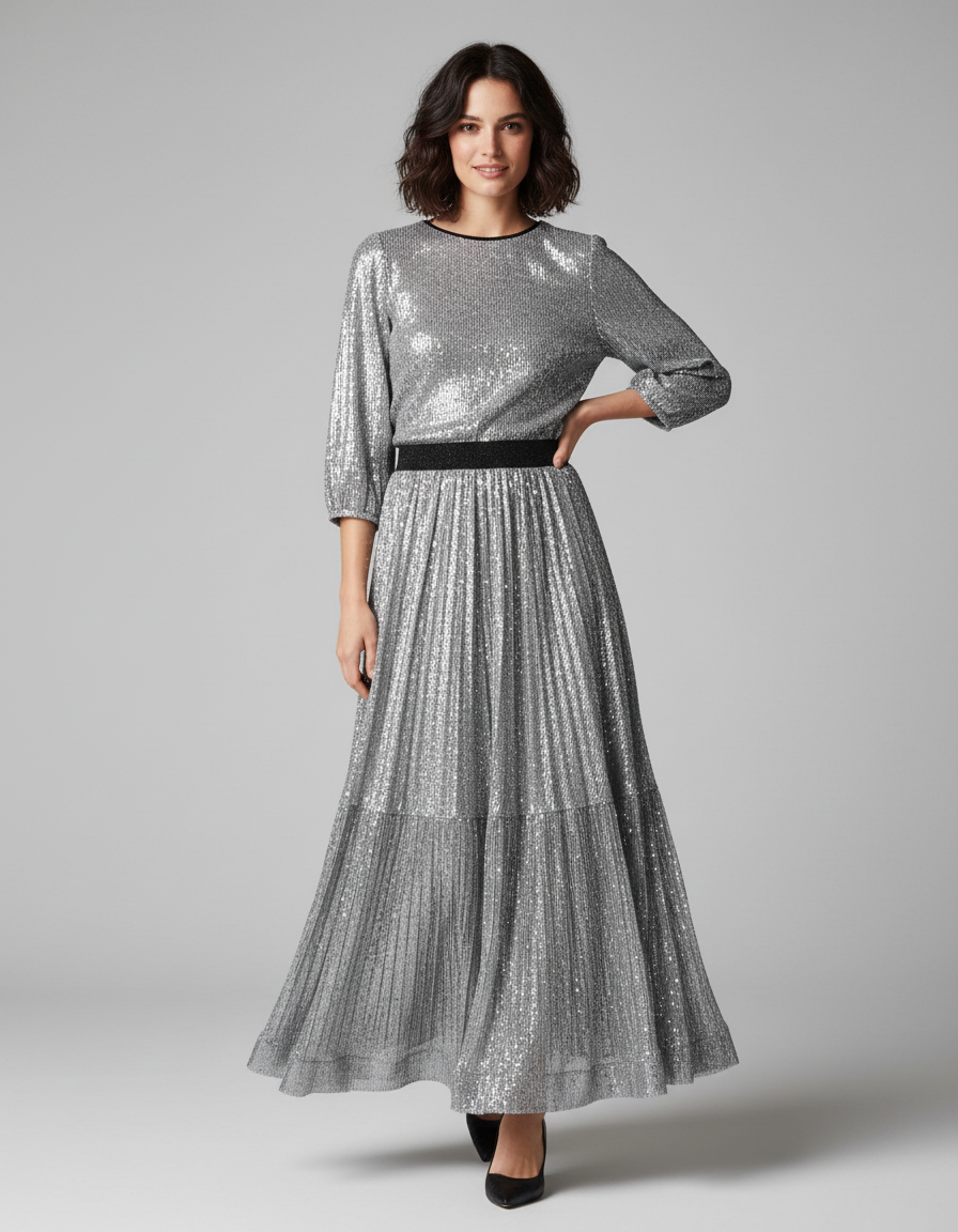 Jupe Longue Plissée Paillette