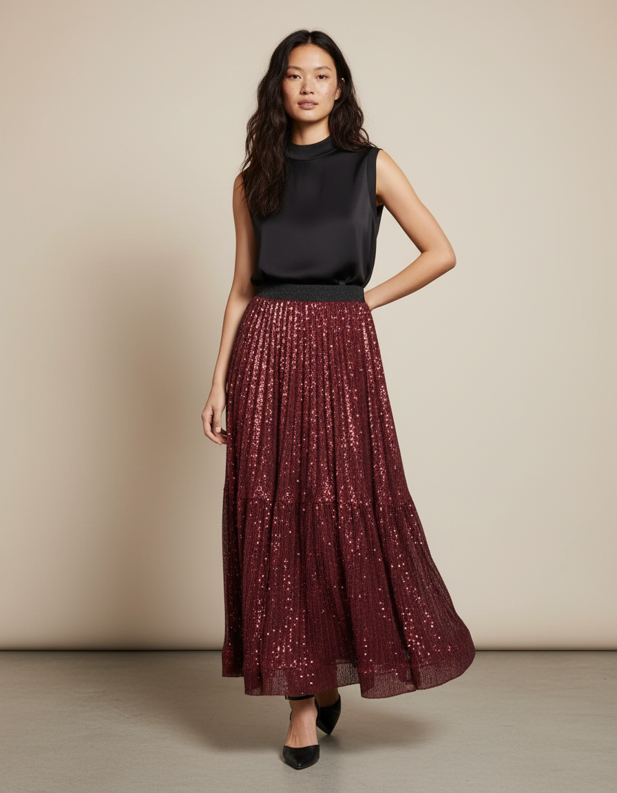 Jupe Pailletée Bordeaux