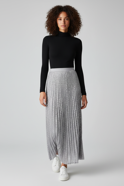 Jupe Paillette Argentée Plissée Élégante