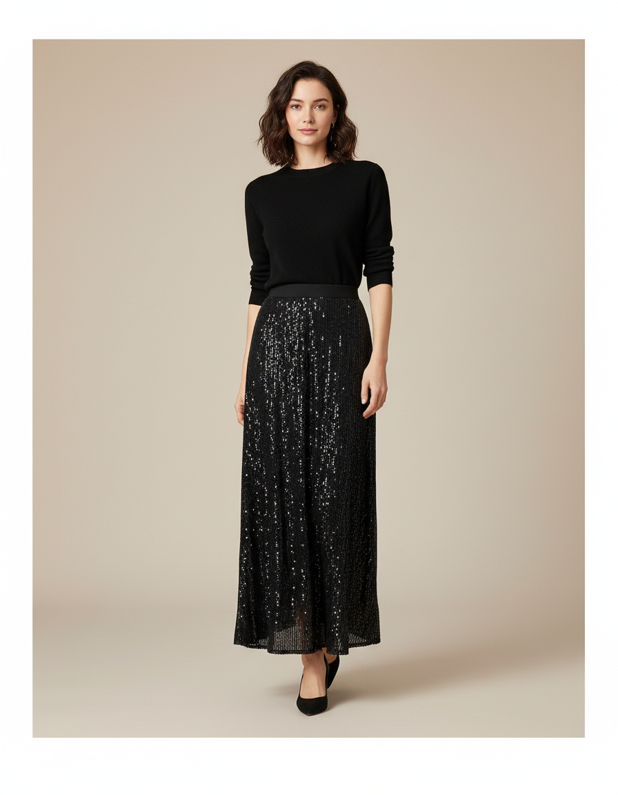 Jupe Longue Noir Paillette