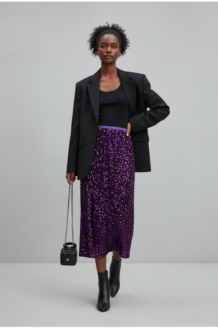 Jupe Paillette Violette Longue Élégante