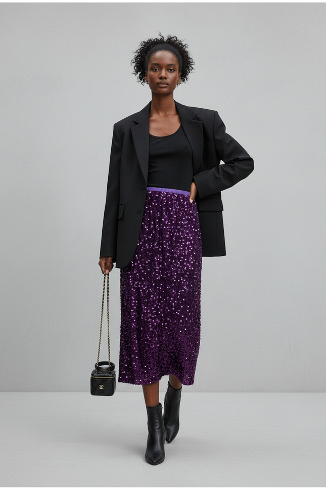 Jupe Paillette Violette Longue Élégante