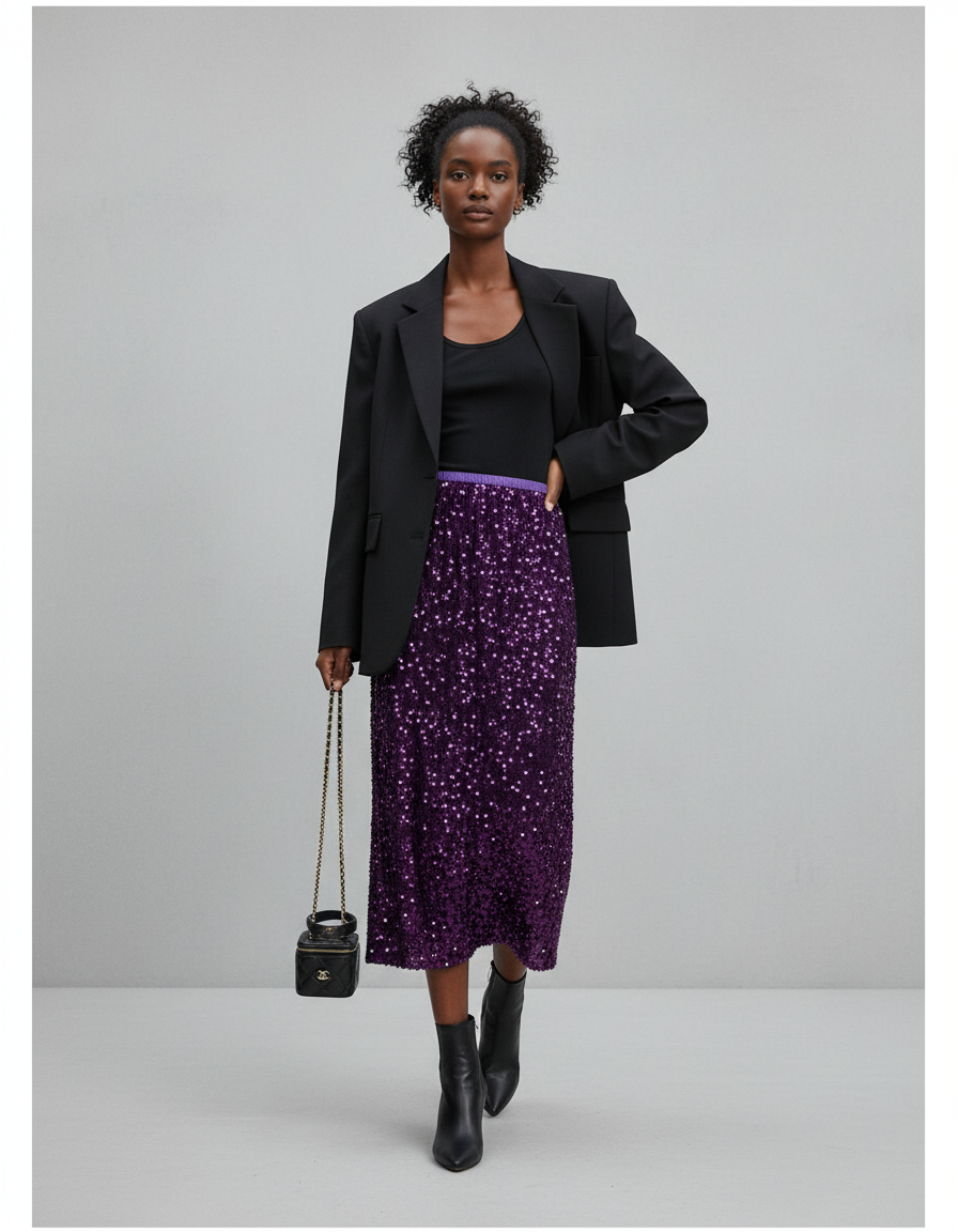 Jupe Paillette Violette Longue Élégante