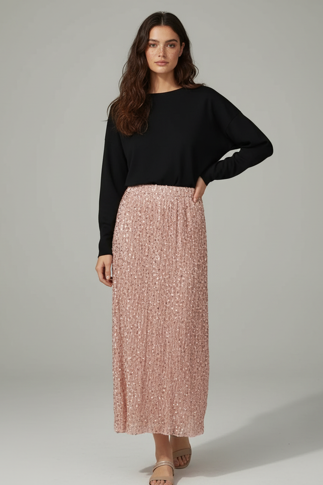 Jupe Paillette Rose Longue Élégante