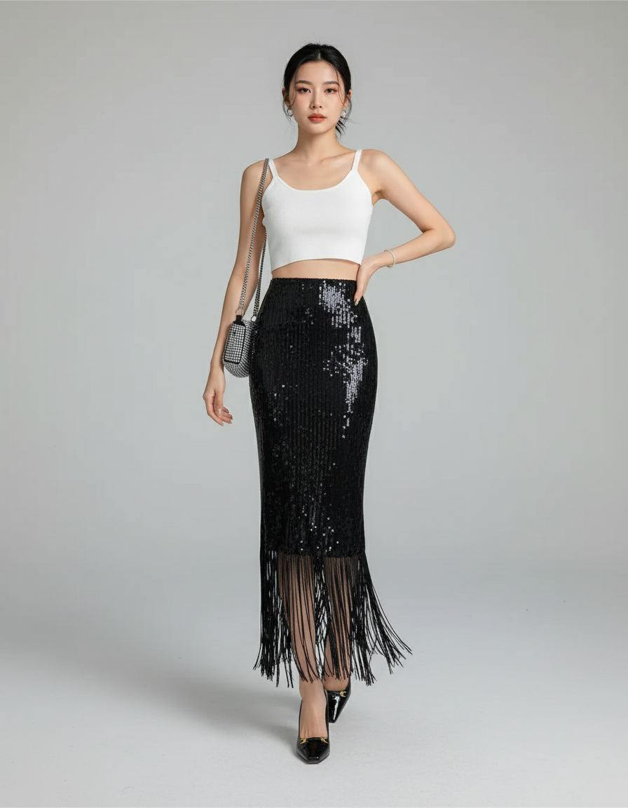 Jupe Paillette Noire Sirène Chic