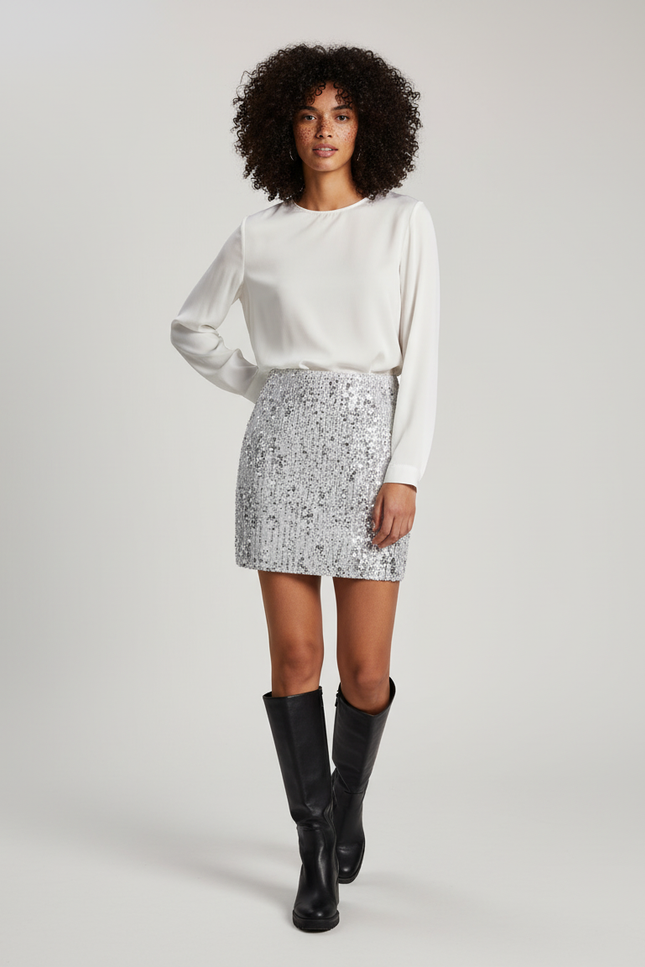 Jupe Paillette Argentée Mini Chic