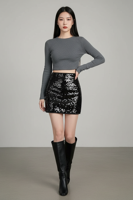 Jupe Paillette Noire Mini Chic