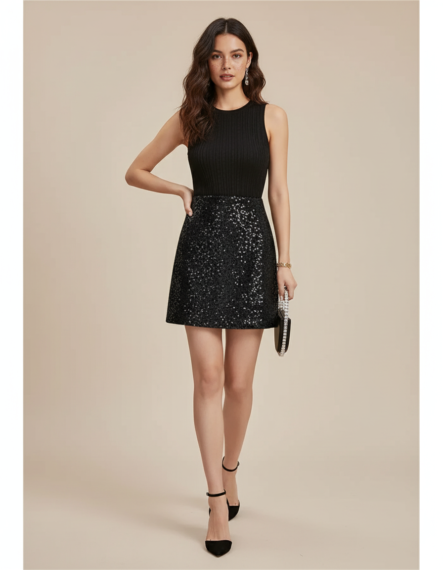 Jupe Paillette Noire Mini Chic