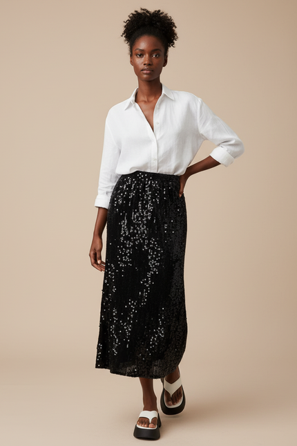 Jupe Paillette Noire Droite Chic