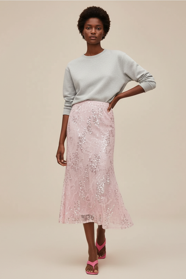 Jupe Paillette Rose Fluide Chic