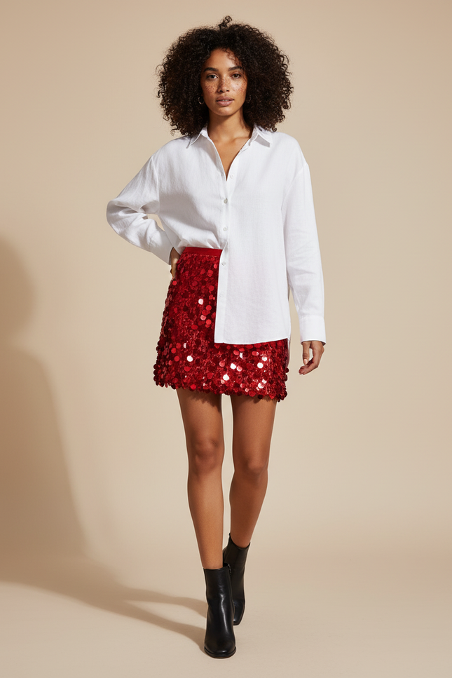 Jupe Paillette Rouge Mini Chic