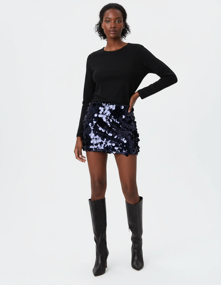 Jupe Paillette Mini Bleue Chic