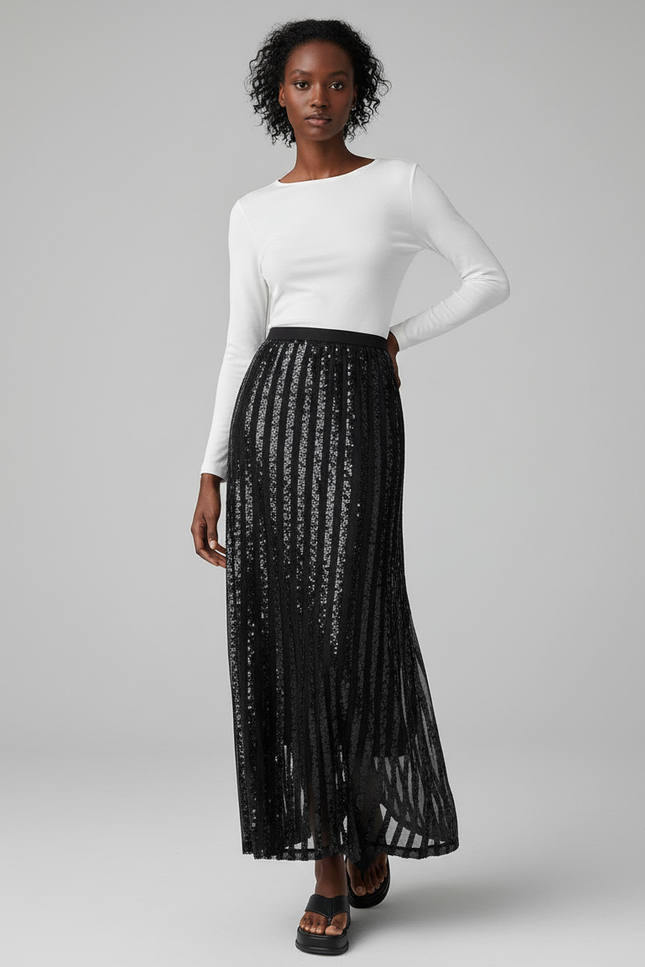 Jupe Paillette Noire Rayée Chic